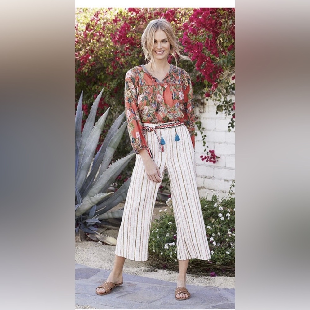 Johnny Was lola Wide leg cotton stripe‎ pants size small